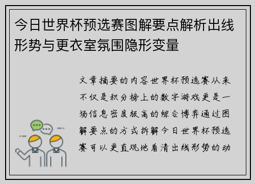 今日世界杯预选赛图解要点解析出线形势与更衣室氛围隐形变量